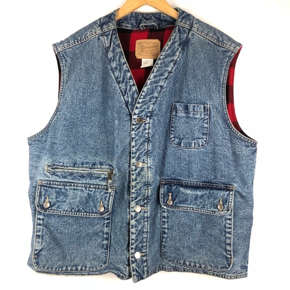GAP Other - GAP Jean Vest XL Red Plaid Quilted Lining o306
